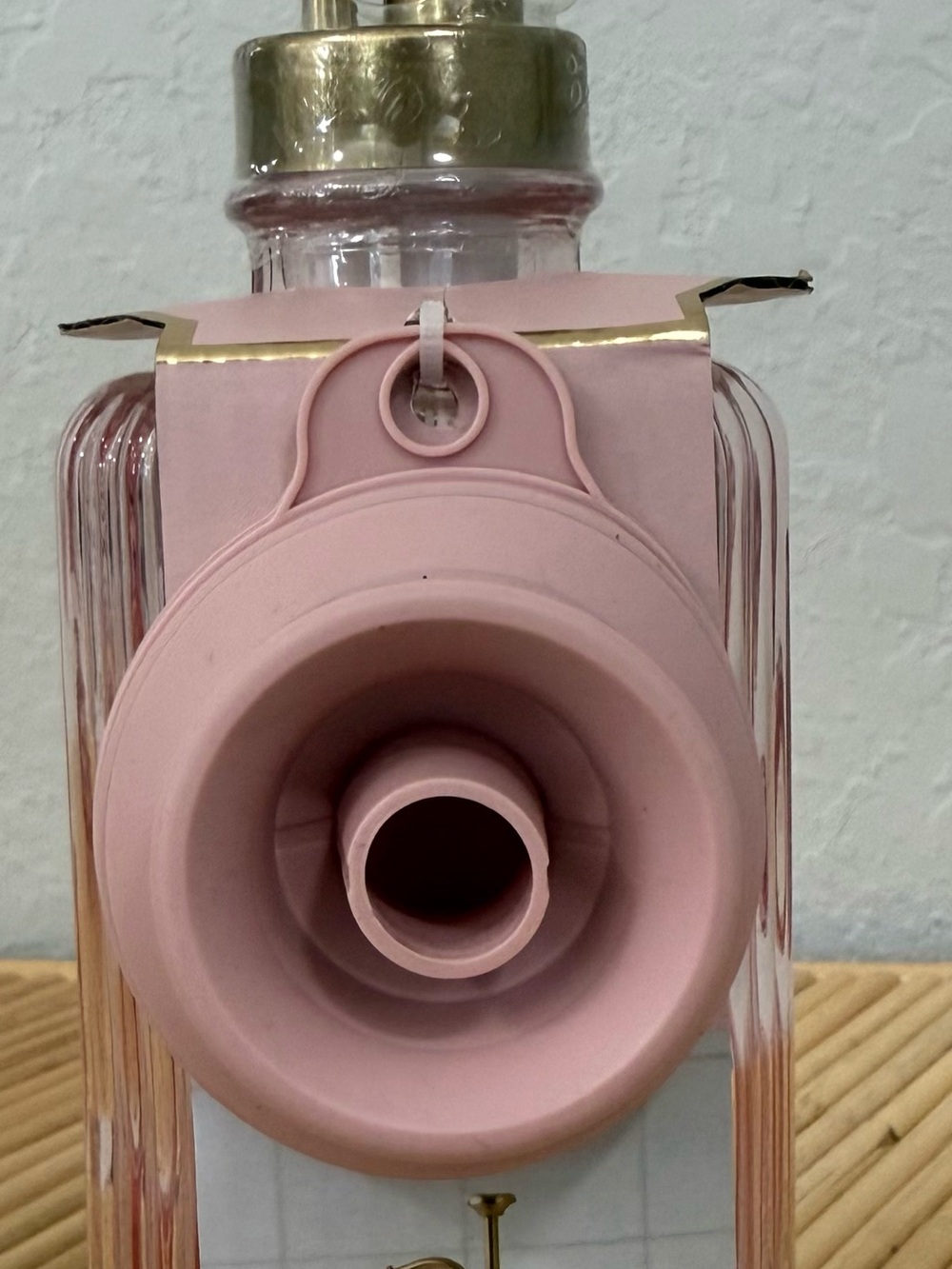 CWC Cook with Color Light Pink Ribbed Glass Syrup Dispenser Collapsible Funnel - Picture 3 of 7